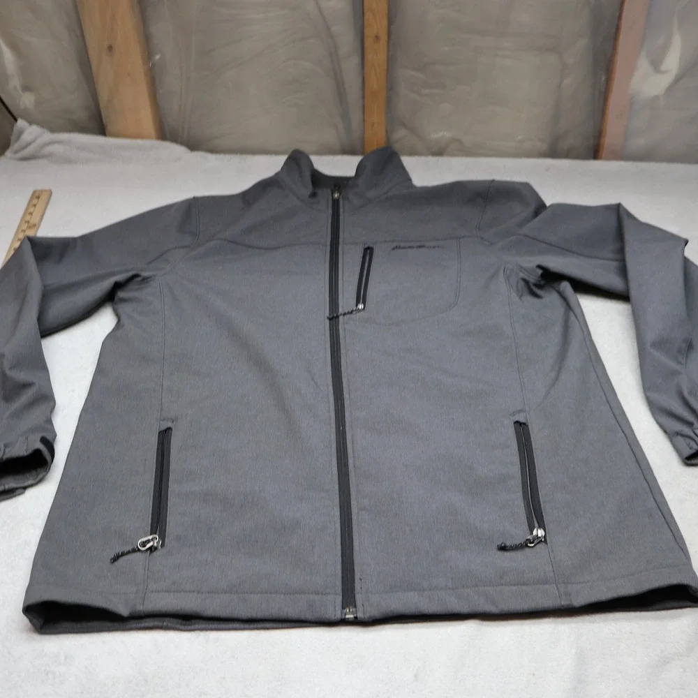 Eddie Bauer Jacket Mens Large‎ Tall Grey Softshell Wind Rain Full Zip Outdoor